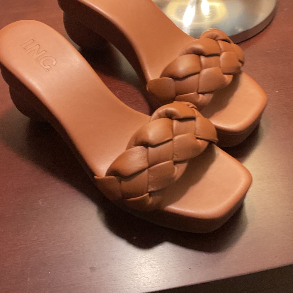 INC International Concepts Braided Tan Slide Mules